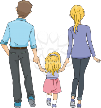 Back View Illustration of a Family Walking Together