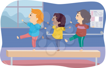 Illustration of Kids Standing on a Balance Beam