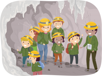 Illustration of Preschool Kids on a Cave Tour