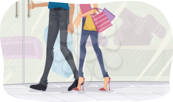 Cropped Illustration of a Couple Shopping Together
