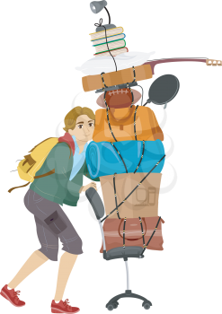 Illustration of a Male College Student Moving into the Dorms