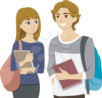 Illustration of a Teen Couple Chatting at School