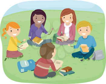 Illustration of Teenagers Having a Discussion in the Park