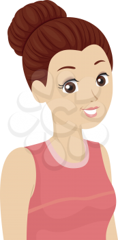 Illustration of a Girl with Her Hair Tied Up in a Bun