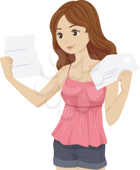 Illustration of a Girl Reading the Letter She Received from the College She Sent an Application to