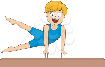 Illustration of a Little Boy Doing Routines on a Pommel Horse