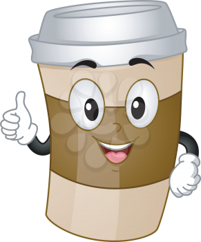 Mascot Illustration of a Cup of Coffee for Take-out Giving a Thumbs Up