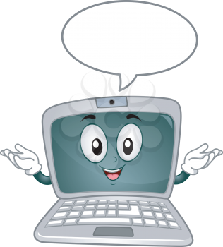 Mascot Illustration Featuring a Laptop with a Speech Bubble Hovering Above