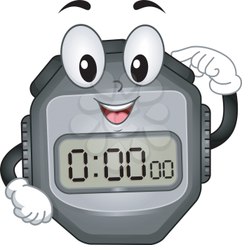Mascot Illustration of a Digital Stopwatch Pressing its Button