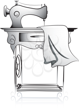 Icon Illustration Featuring a Treadle Sewing Machine Drawn in Black and White