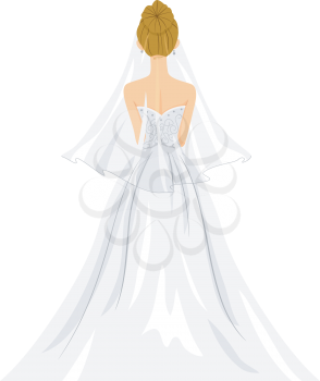 Back View Illustration of a Lovely Bride in Her Wedding Gown