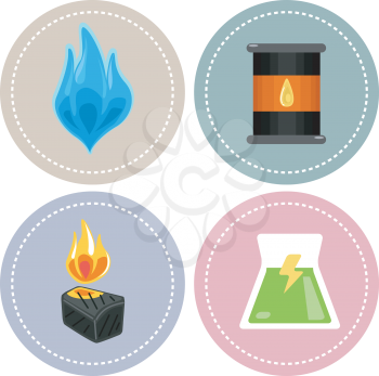 Icon Illustration Featuring Sources of Non-renewable Energy (natural gas, oil, coal and nuclear)