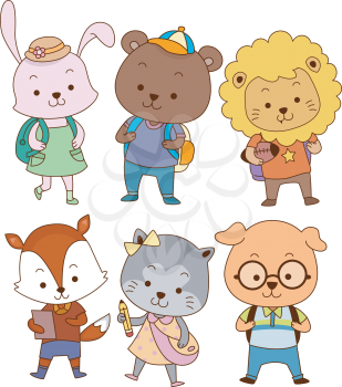 Illustration Featuring Cute Animals Dressed as Students