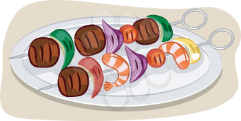 Illustration Featuring a Pair of Kebabs on a Plate