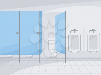 Illustration of a Public Restroom with Cubicles and Urinals
