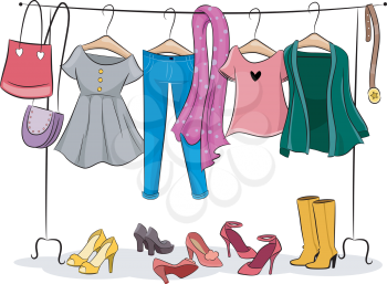 Illustration Featuring a Clothing Rack Full of Female Clothing
