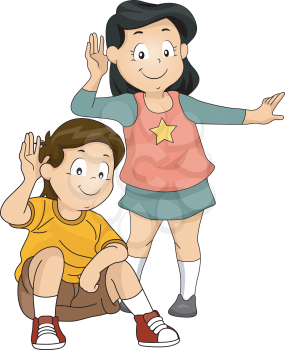 Illustration of Little Kids with Their Hands Pressed Against Their Ears While Listening to Something