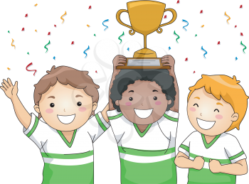 Illustration Featuring a Group of Smiling Boys Showing Off Their Trophy