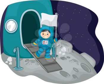 Illustration Featuring an Astronaut Carrying a White Flag
