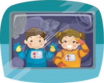 Illustration Featuring a Pair of Kids Wearing Space Suits Gazing into Space