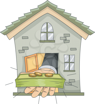 Illustration Featuring a Hand Extending Money from the Door of a House