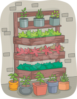 Illustration Featuring a Vertical Garden Filled with Different Plants