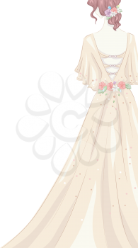 Illustration of a Girl Wearing a Shabby Chic-Themed Gown