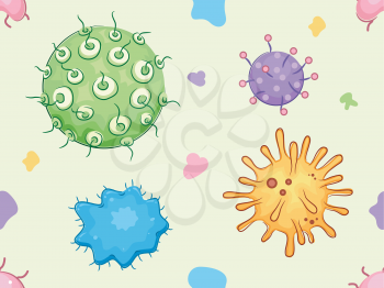 Seamless Background Illustration Featuring Different Types of Bacteria