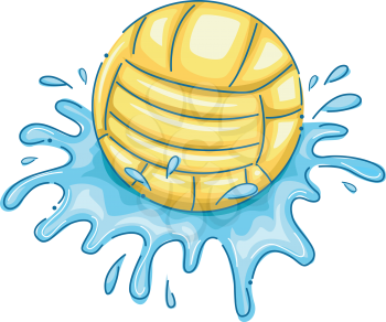 Illustration Featuring a Water Polo Ball with Water Splashing Around