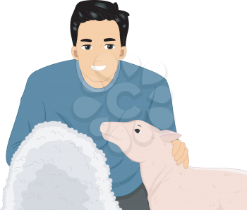 Illustration of a Man Holding a Coat of Sheep Wool