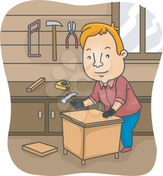 Illustration of a Man Constructing a Table on His Own