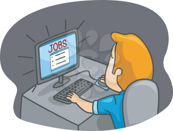 Illustration Featuring a Man Searching for Jobs Online