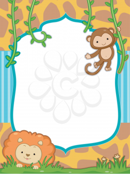 Frame Illustration Featuring a Cute Lion and a Monkey