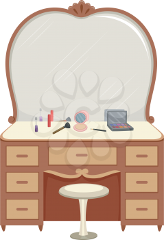 Illustration of a Dressing Table with Make Up Scattered Around