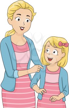 Illustration of a Mother and Daughter Wearing Matching Clothes