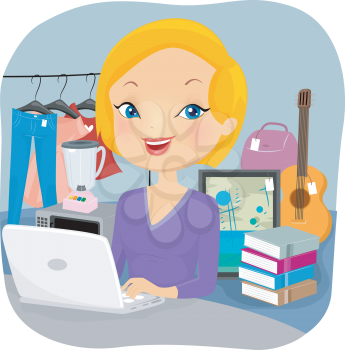 Illustration of a Female Online Seller Conducting Business from Home