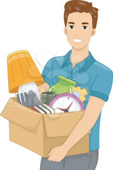Illustration of a Guy Carrying a Box Full of Objects