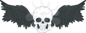 Illustration of a Tattoo Design Featurng a Skull with Black Wings