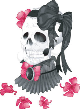 Illustration of a Tattoo Design Featuring a Skull Wearing a Victorian High Neck Collar