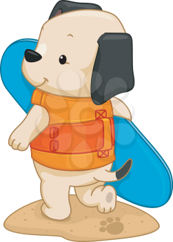 Illustration of a Cute Dog Carrying a Surfboard