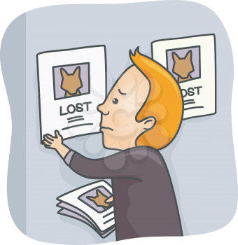 Illustration of a Man Posting Pictures of His Lost Pet