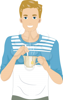 Illustration of a Man Holding a Cup of Tea