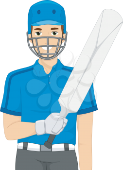Illustration of a Man Dressed as a Cricket Batter