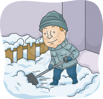 Illustration of a Man Shoveling Snow