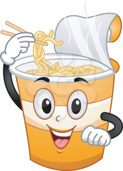 Mascot Illustration Featuring a Cup Scooping Noodles Out of His Head