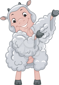 Mascot Illustration Featuring a Sheep Putting on a Dress Made of Wool