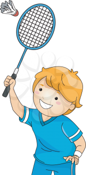Illustration of a Boy Playing Badminton