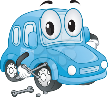 Mascot Illustration Featuring a Car Holding a Wrench