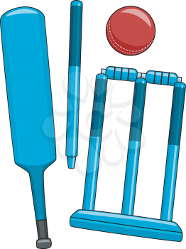 Illustration Featuring Different Equipment Used in Cricket