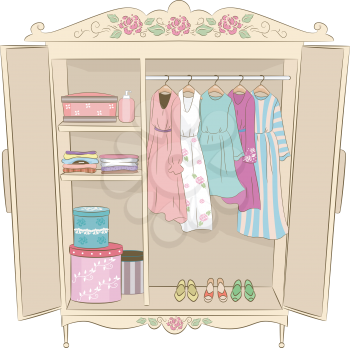 Illustration Featuring an Armoire with a Shabby Chic Design